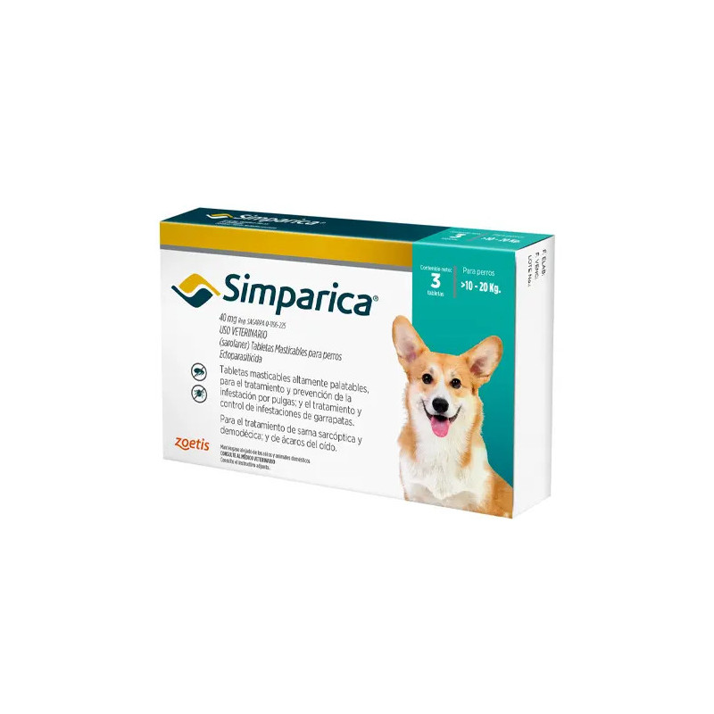 SIMPARICA 40 MG 3 COMPRIMIDO 10 A 20 K SIMPARICA 40 MG 3 COMPRIMIDO 10 A 20 K