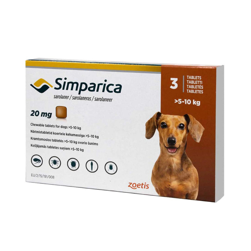 SIMPARICA 20 MG 3 COMPRIMIDO 5 A 10 K
