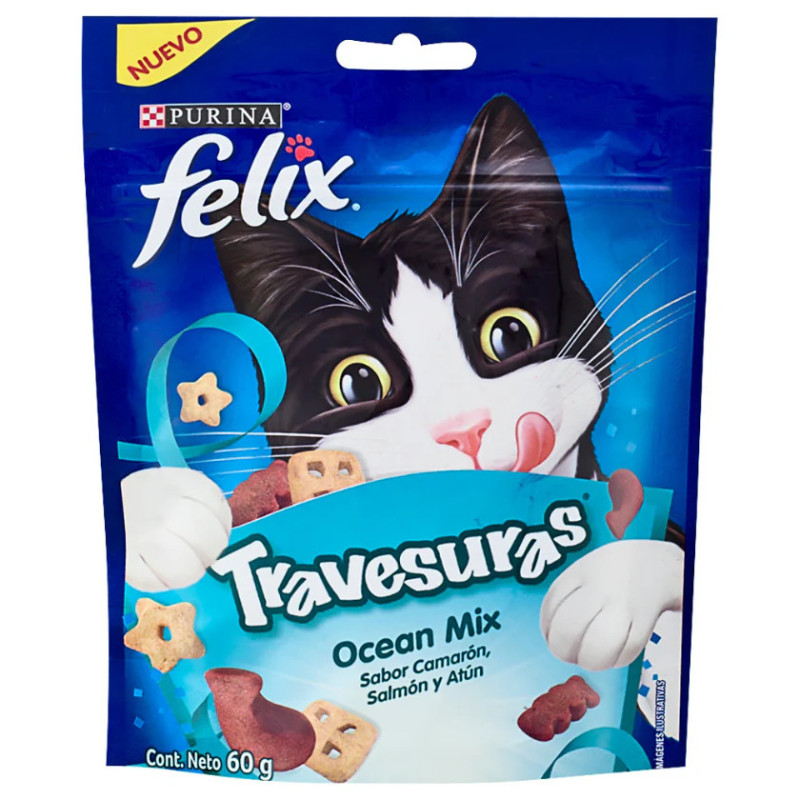PURINA FELIX TRAVESURAS OCEAN MIX SABOR CAMARON SALMON Y ATUN 60G PURINA FELIX TRAVESURAS OCEAN MIX SABOR CAMARON SALMON Y ATUN 60G