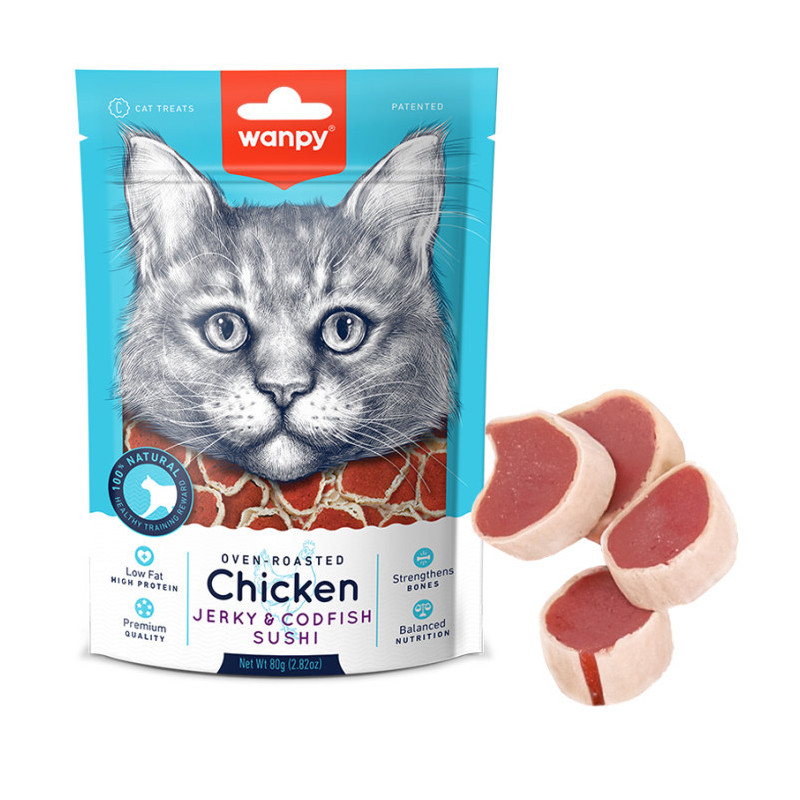WANPY CHICKEN JERKY Y CODFISH SUSHI 80G CC-05S