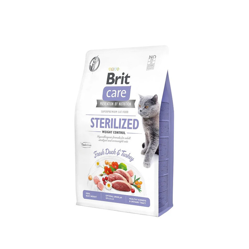 BRIT CARE GATOS STERILIZED WEIGHT CONTROL FRESH DUCKS & TURKEY (PATO Y PAVO FRESCO) 7 KG