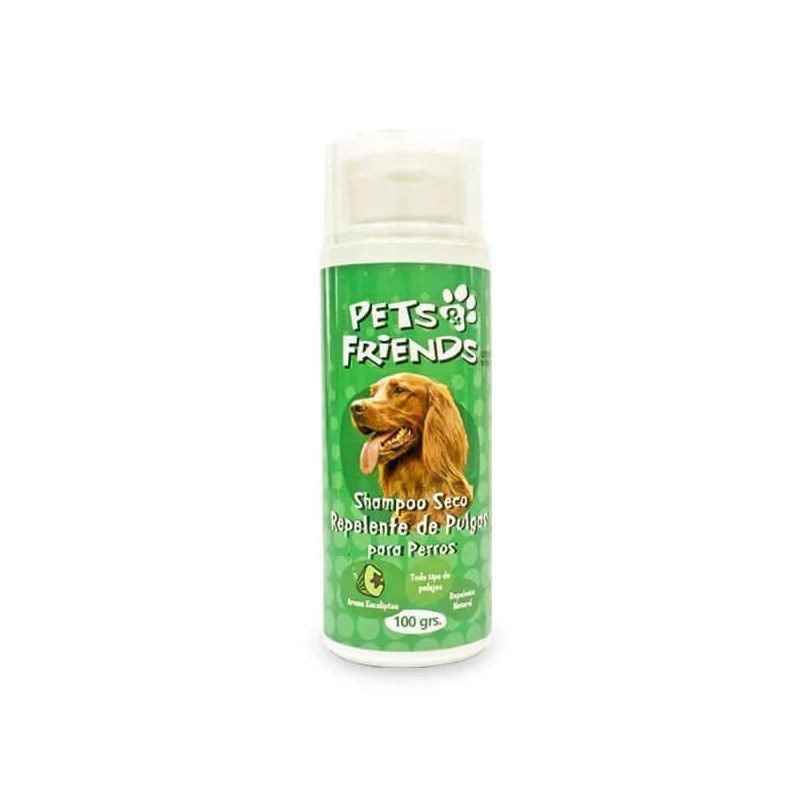 PETS FRIENDS SHAMPOO PERRO SECO REPELENTE DE PULGAS AROMA EUCALIPTO 100GRS. PETS FRIENDS SHAMPOO PERRO SECO REPELENTE DE PULGAS AROMA EUCALIPTO 100GRS.