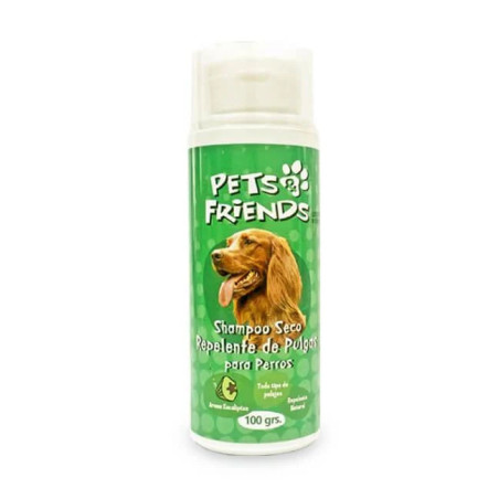 PETS FRIENDS SHAMPOO PERRO SECO REPELENTE DE PULGAS AROMA EUCALIPTO 100GRS.