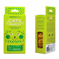 MARBEN PETS CATS SNACKS GALLETAS RELLENAS SABOR SALMON CON HIERBA GATERA 80 GR